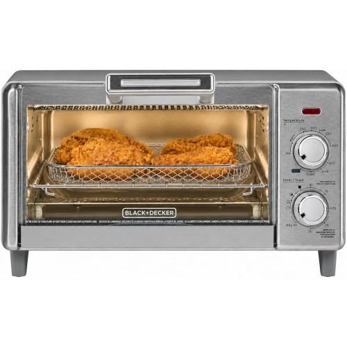 Bake Air Fry Countertop Convection Toaster Oven, Medium Capacity, 4-Slice, 5-in-1, Fits 9” Pizza, 30-Min Timer, Bake, Broil, Air Fry, Toast, Keep Warm, Stainless Steel