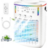 2026 New 1500ML Small Portable Air Conditioner Fan, Cooling Fan for Bedroom with 3 Modes & 3 Speeds, for Office, Camping, Coffee Table & Travel, with 7-Color LED Light & Remote Control(1PCS)